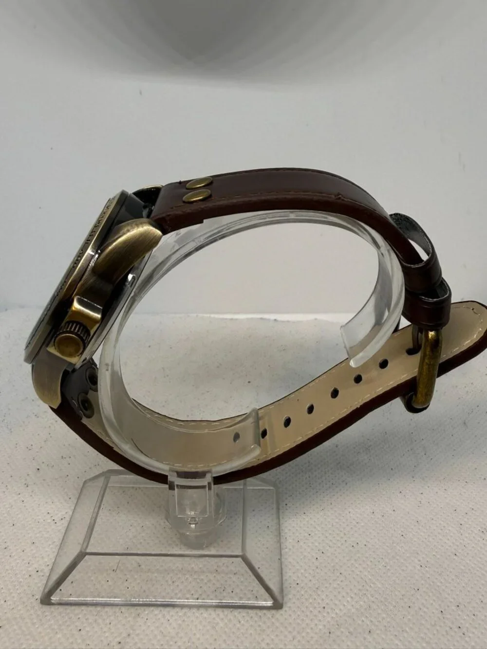 AMPM24 Steampunk Automatic Wind-up Skeleton Watch Bronze Case Brown Leather Band